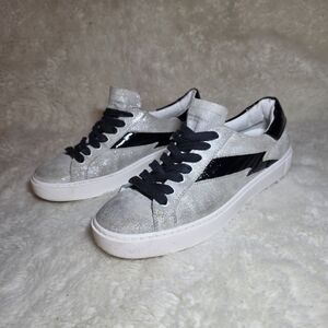 DOF Studios Racer Metallic Silver Leather Sneakers EU 38 US 7.5 Luxury Chic Luxe